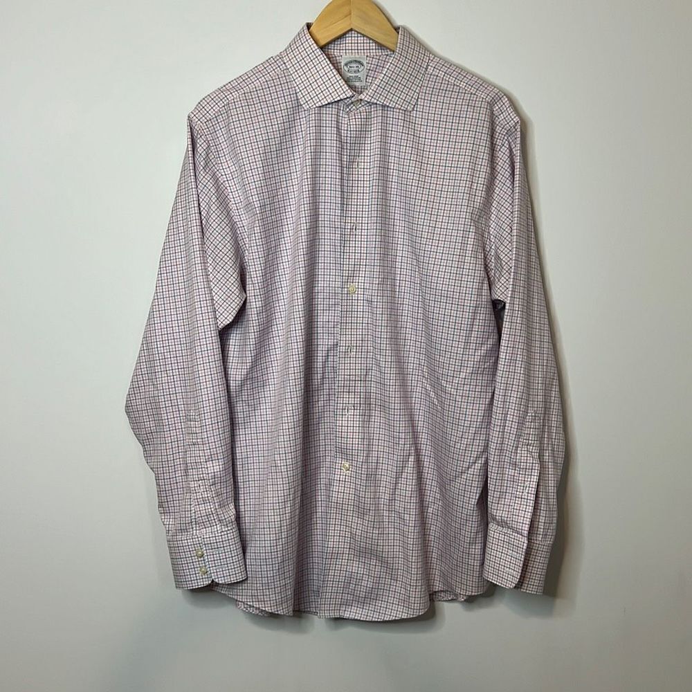 Brooks Brothers Pink & Blue Plaid Long Sleeve Button Down Dress Shirt 16.5 x 35